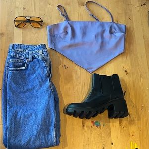 Purple Satin Cami Crop Top